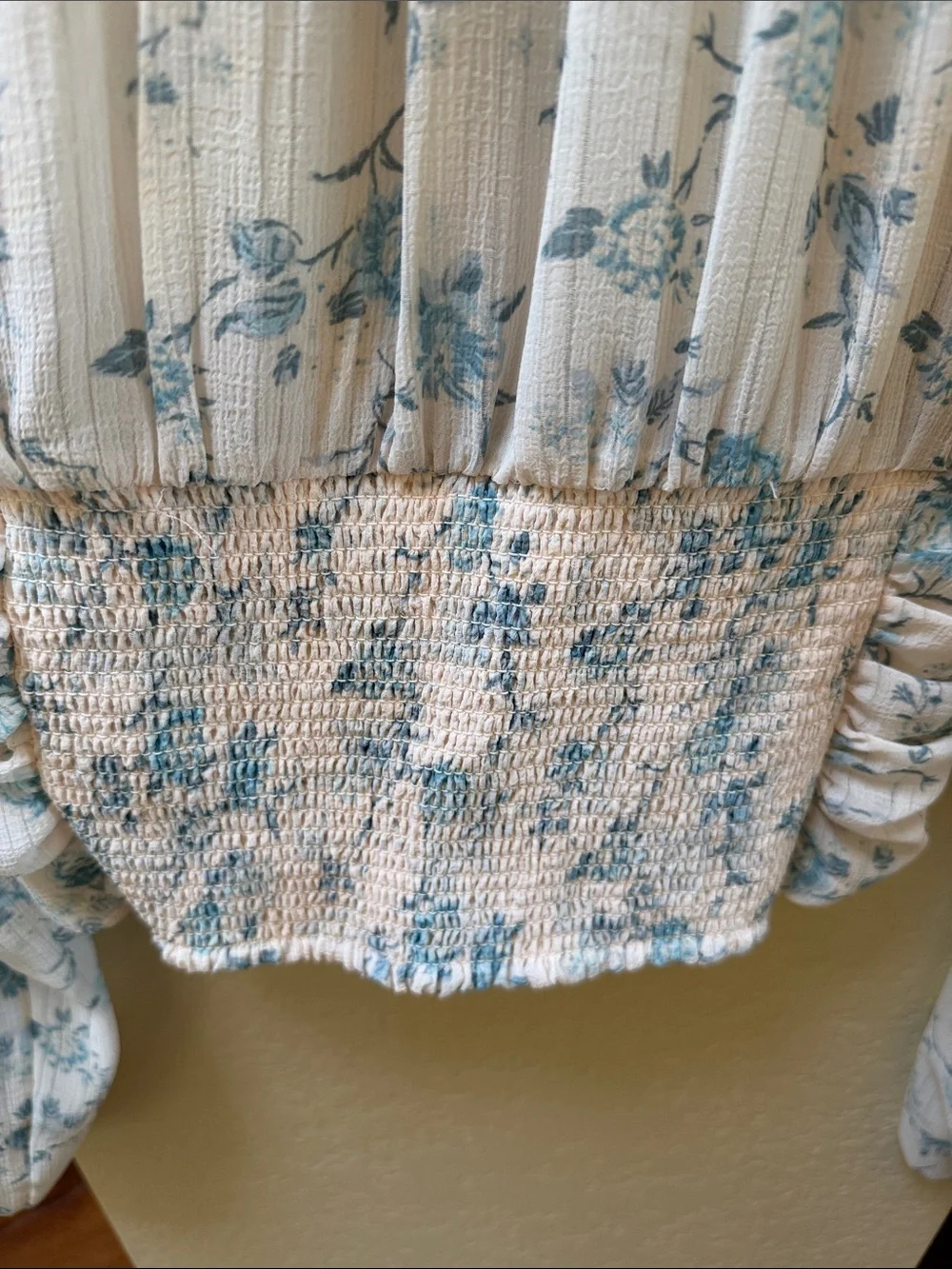 Free People Cream Top with Light Blue Floral Print